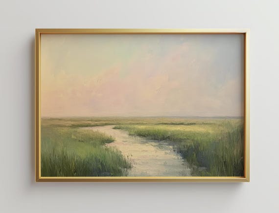 Gold Framed Marsh Sunset Print Modern Landscape Wall Art