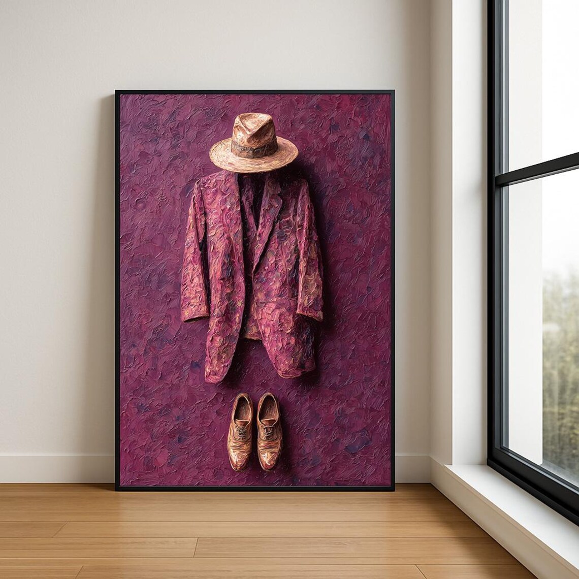Modern Gentleman Abstract Oil Painting Suit Hat Wall Art Luxury Decor Print
