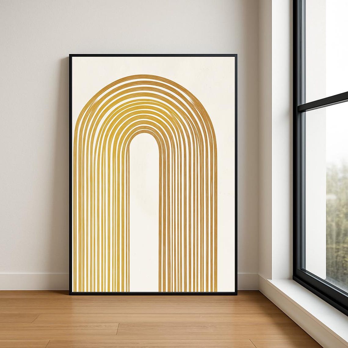 Gold Line Rainbow Arch Abstract Minimalist Boho Decor Art Poster