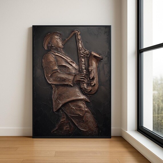 Music Lover Wall Art Print Textured Musician Abstract Oil Painting