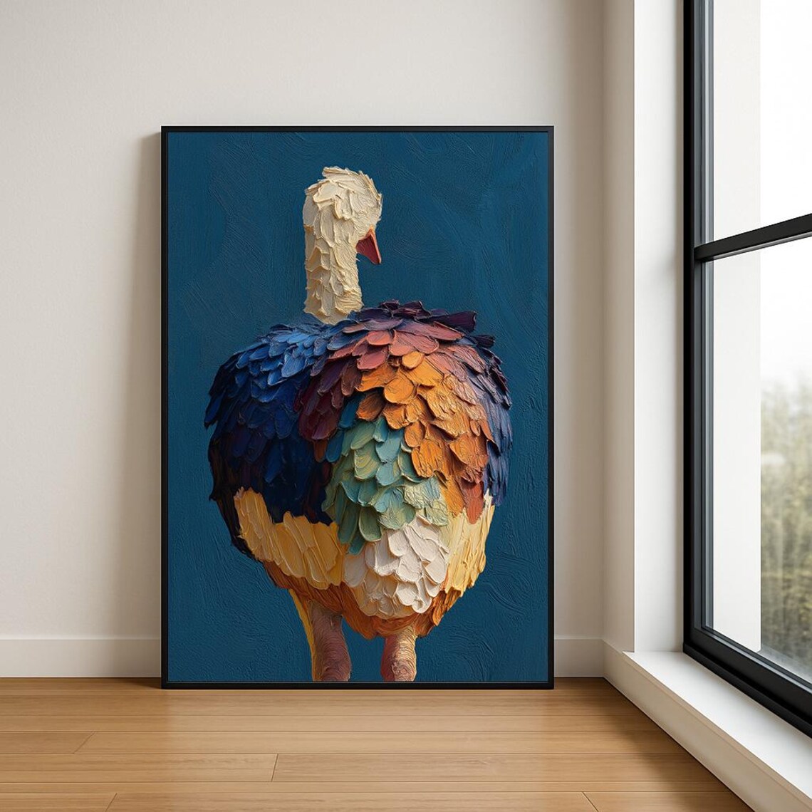 Colorful Ostrich Impasto Oil Painting Textured Bird Art Wall Poster