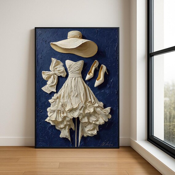 Golden Gown Lady on Black Canvas Impasto Chic Fashion Art Poster