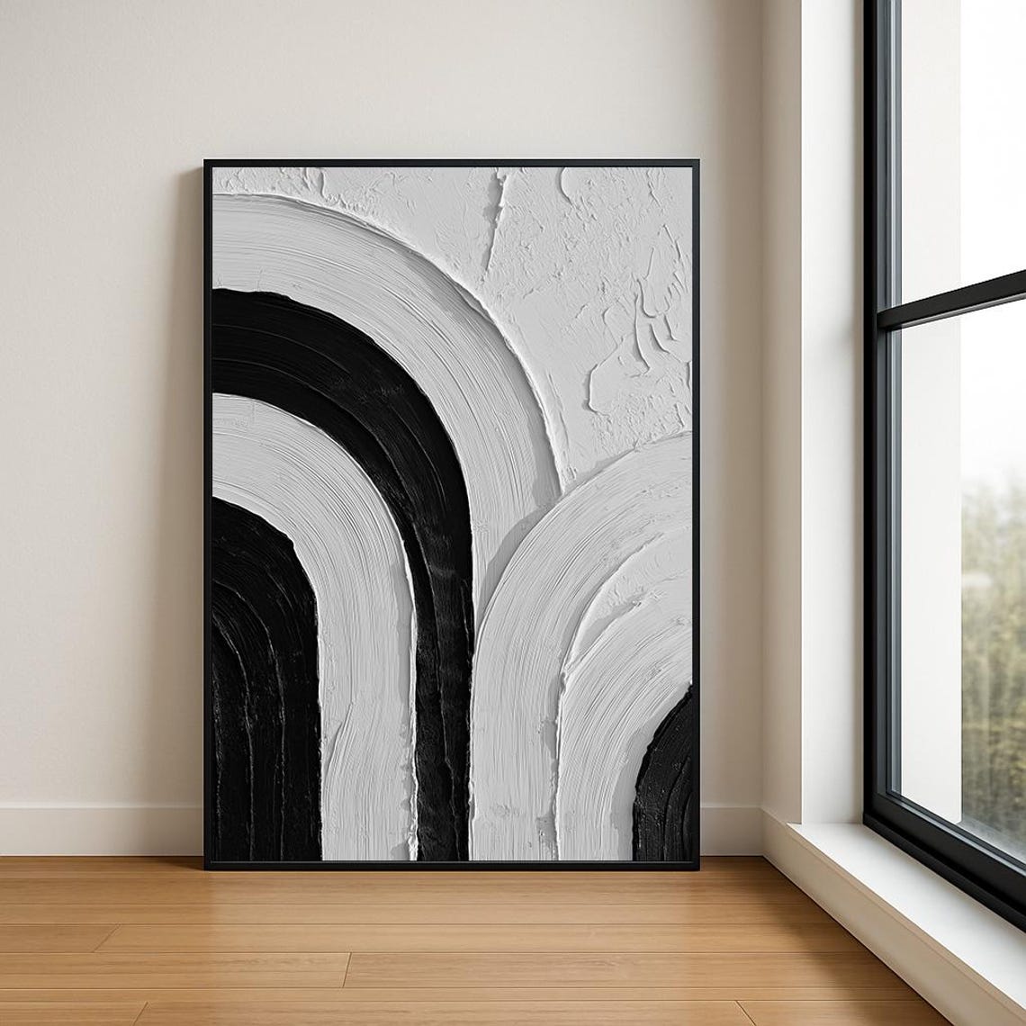 Modern Black White Layered Arch Abstract Textured Impasto Wall Art