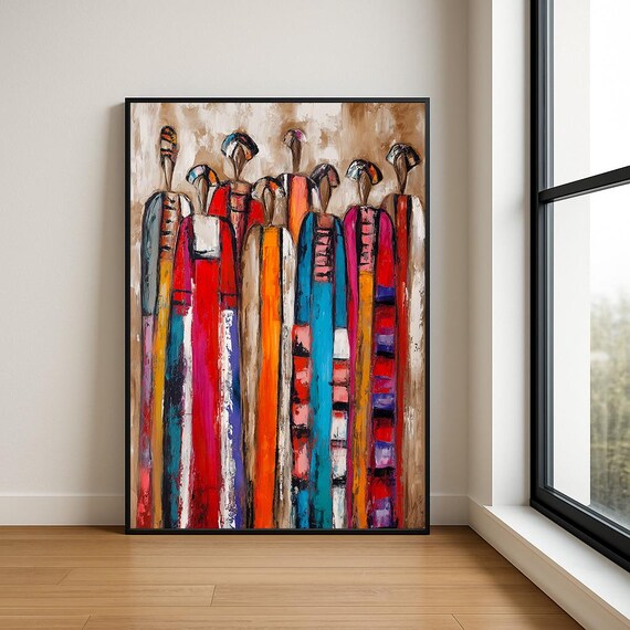Colorful Abstract Robed Figures African Inspired Modern Art Poster
