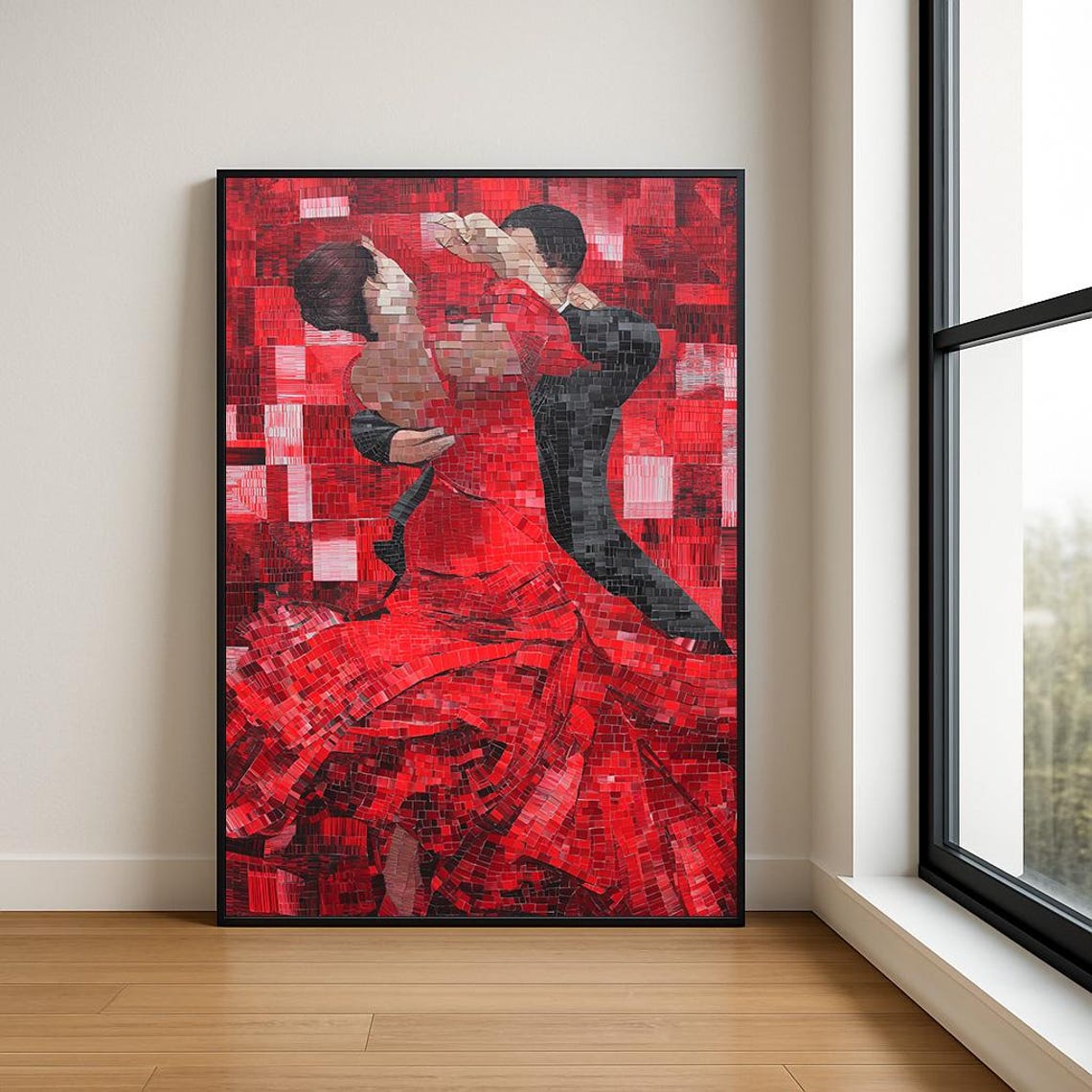 Dancing Lovers Red Mosaic Tango Couple Passionate Tile Art Poster