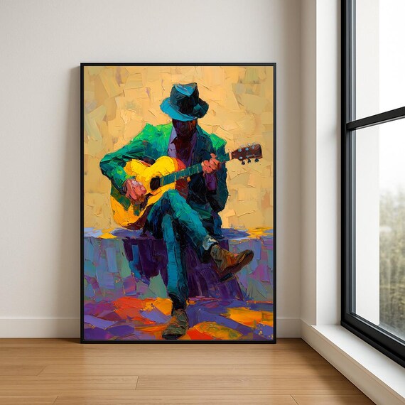 Music Lover Wall Art Print Textured Musician Abstract Oil Painting