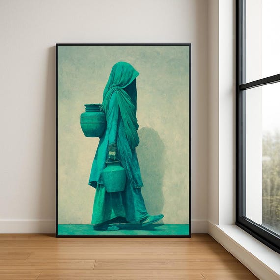 Traditional South Asian Woman Wall Oil Painting Luxury Textured Village Lady Decor