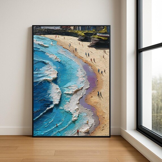 Turquoise Ocean Waves Aerial Beach Impasto Painting Art Poster
