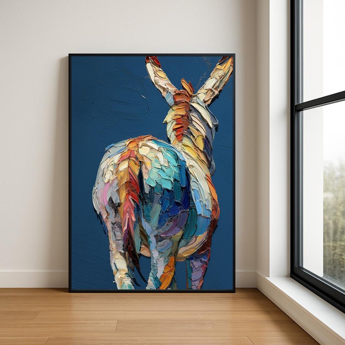 Colorful Donkey Rear View Impasto Oil Painting Farm Animal Art Poster