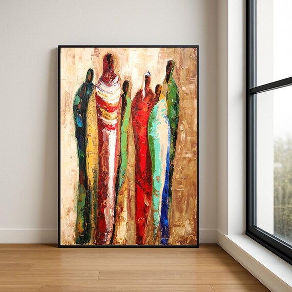 Colorful Robed Figures Abstract Textured African Tribal Art Poster