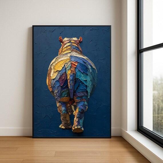 Colourful Animal Oil Painting Palette Knife Art Vibrant House Wall Decor Modern Textured Print