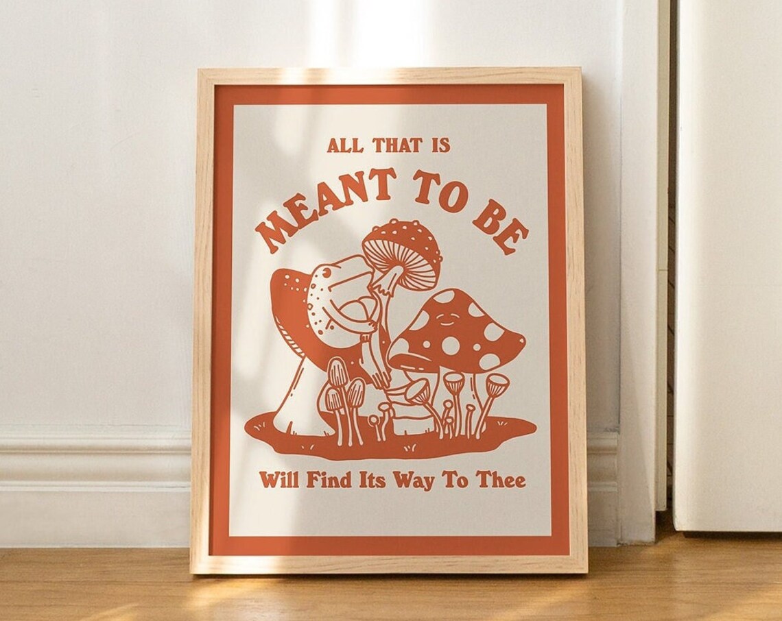 Retro Frog and Mushroom Illustration, Vintage Poster