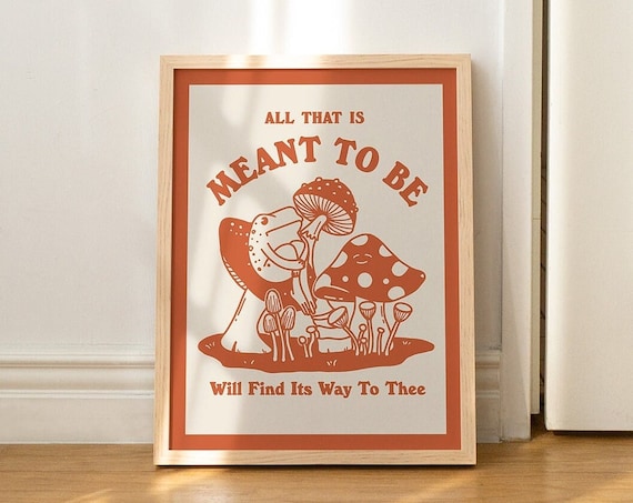 Retro Frog and Mushroom Illustration, Vintage Poster
