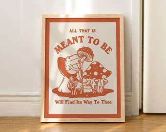 Retro Frog and Mushroom Illustration, Vintage Poster