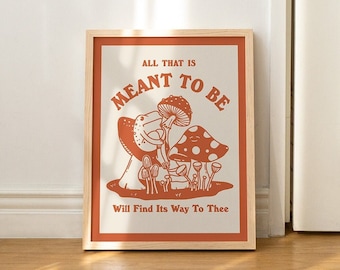 Retro Frog Wall Print Vintage Mushroom Illustration A3 A4 A2 Prints Large Trendy 70s Poster Blue Orange Pink Positive Quote Unframed