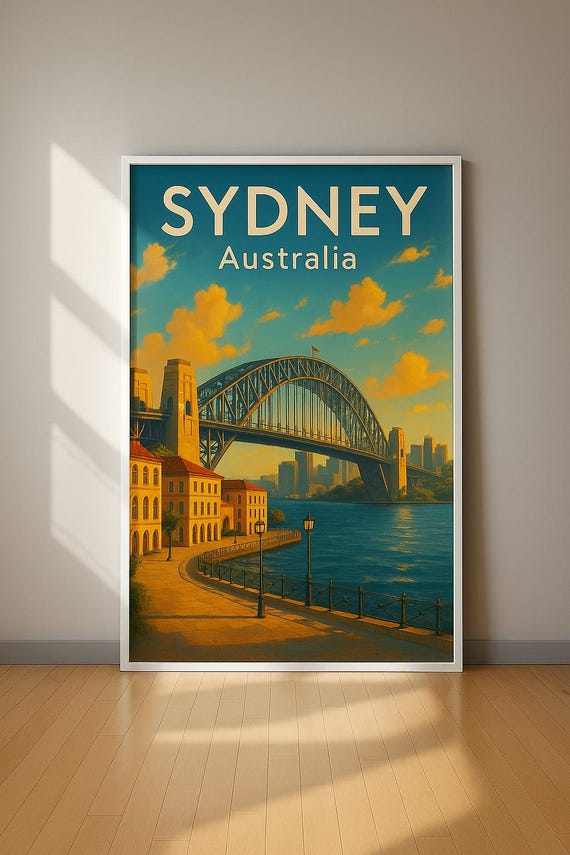 Sydney Harbour Bridge Vintage Travel Poster Retro Australia Wall Art