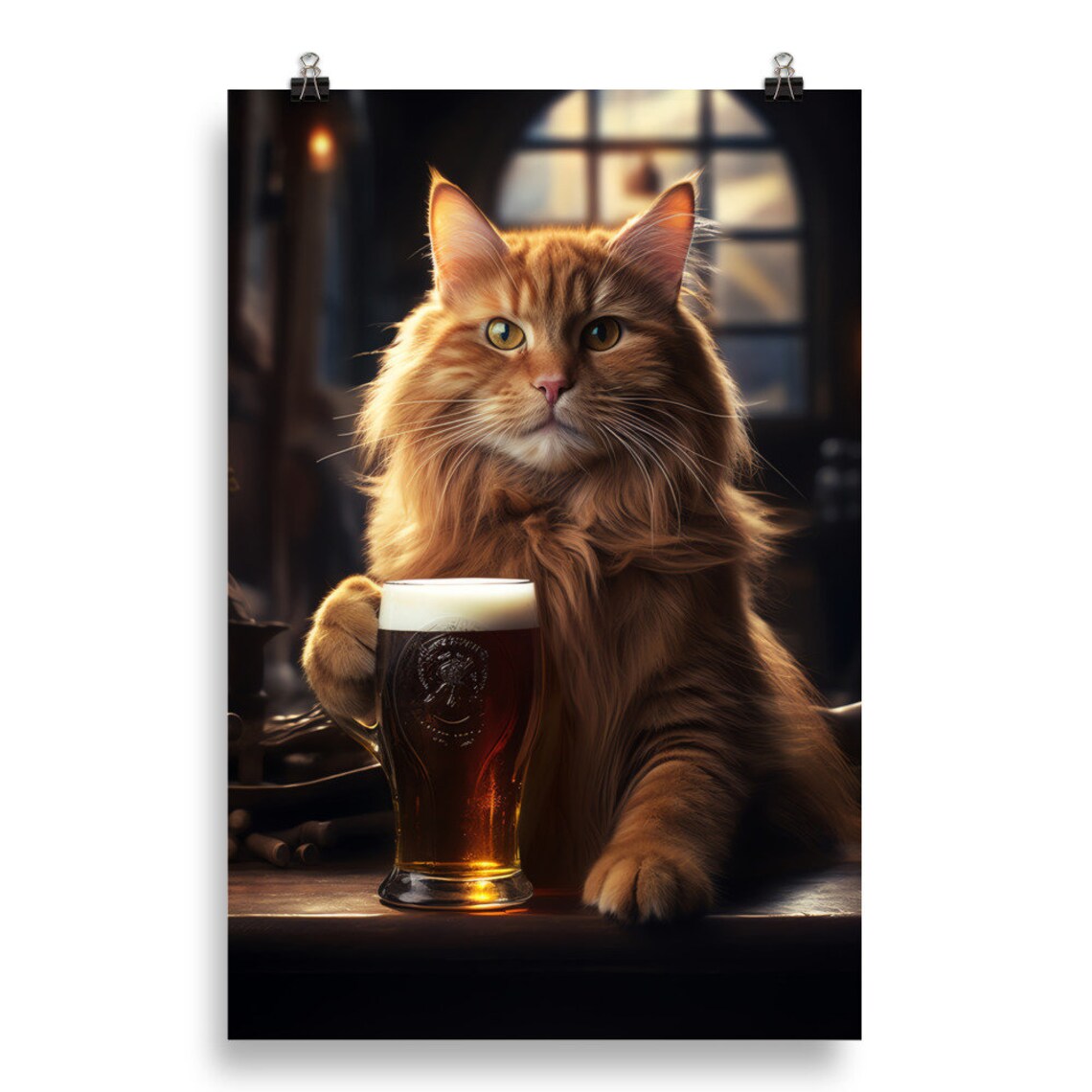 Fluffy Orange Cat With a Foamy Beer Pint in a Cozy Pub Poster - Image 2