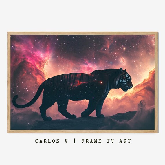 Tiger Silhouette against Colorful Galaxy Nebula Starry Sky Art Poster