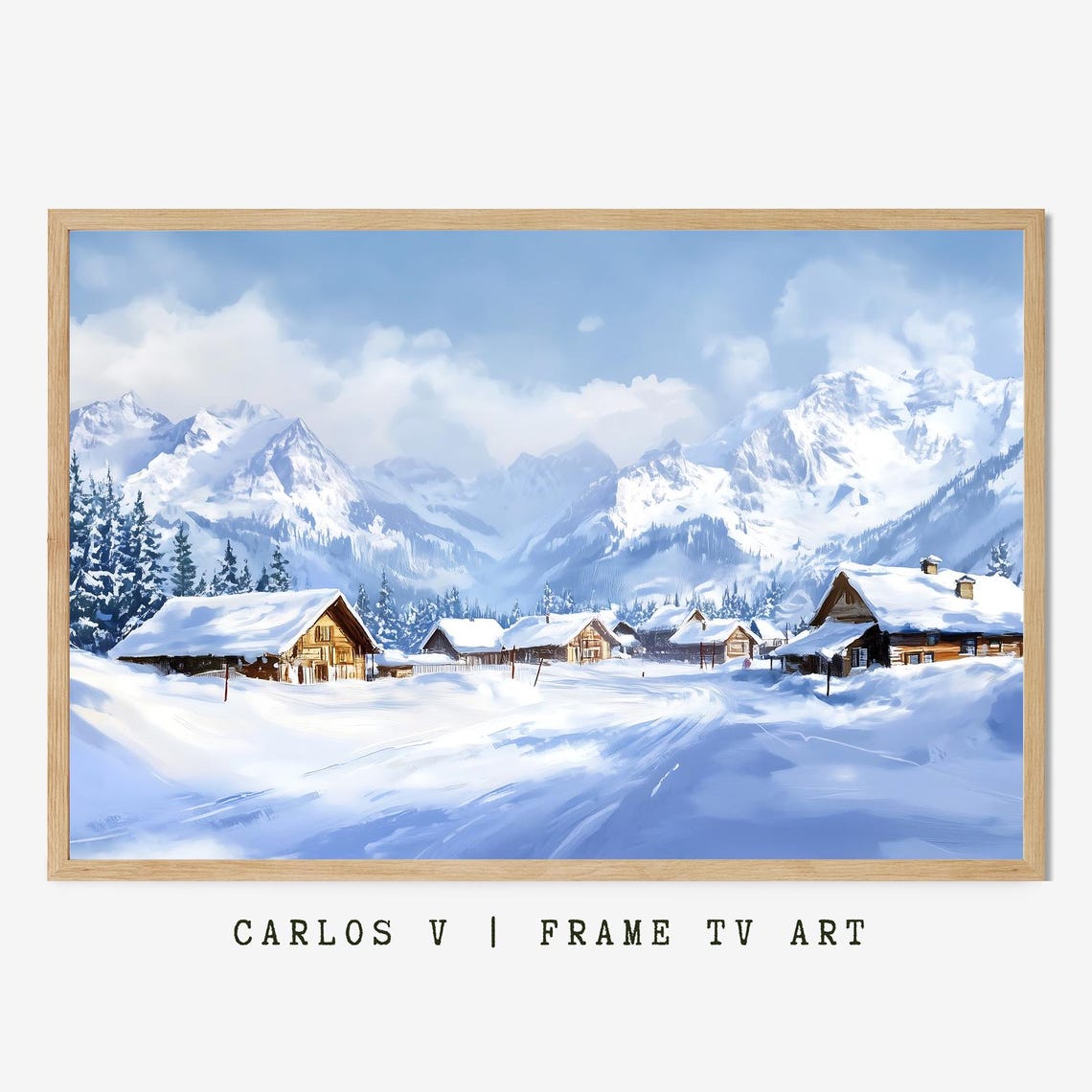 Snow Covered Cabins Nestled In Mountain Valley Winter Poster