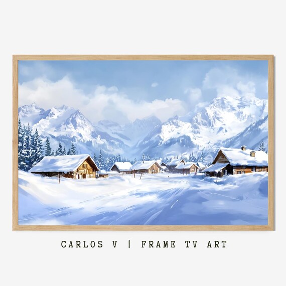 Snow Covered Cabins Nestled In Mountain Valley Winter Poster