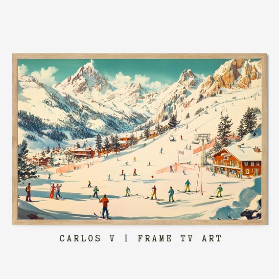 Winter Resort Ski Illustration, Scenic View Travel Poster