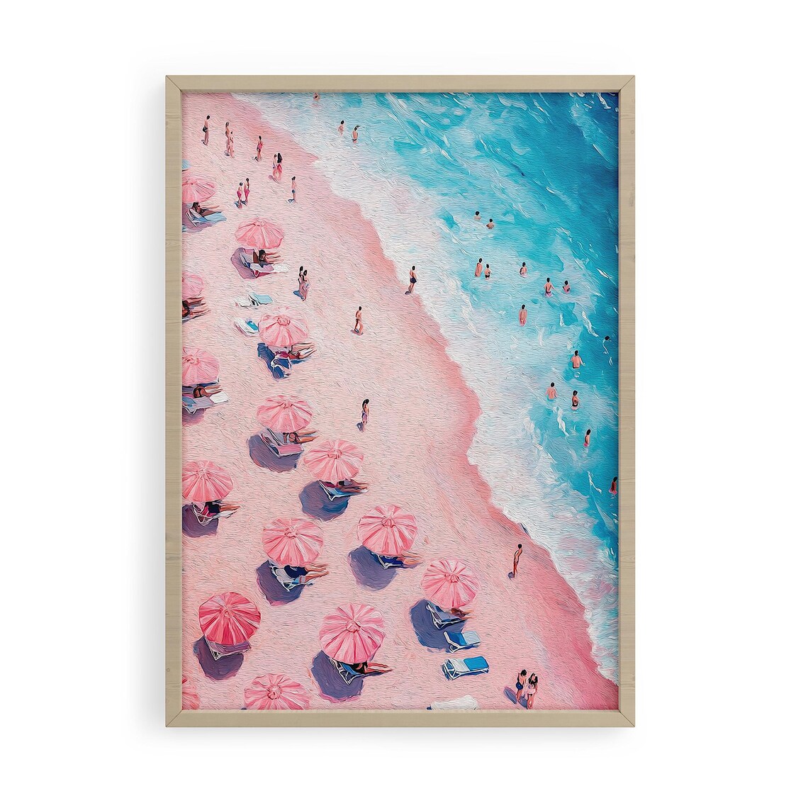 Retro Beach Painting, Pastel Pink Coastal Decor