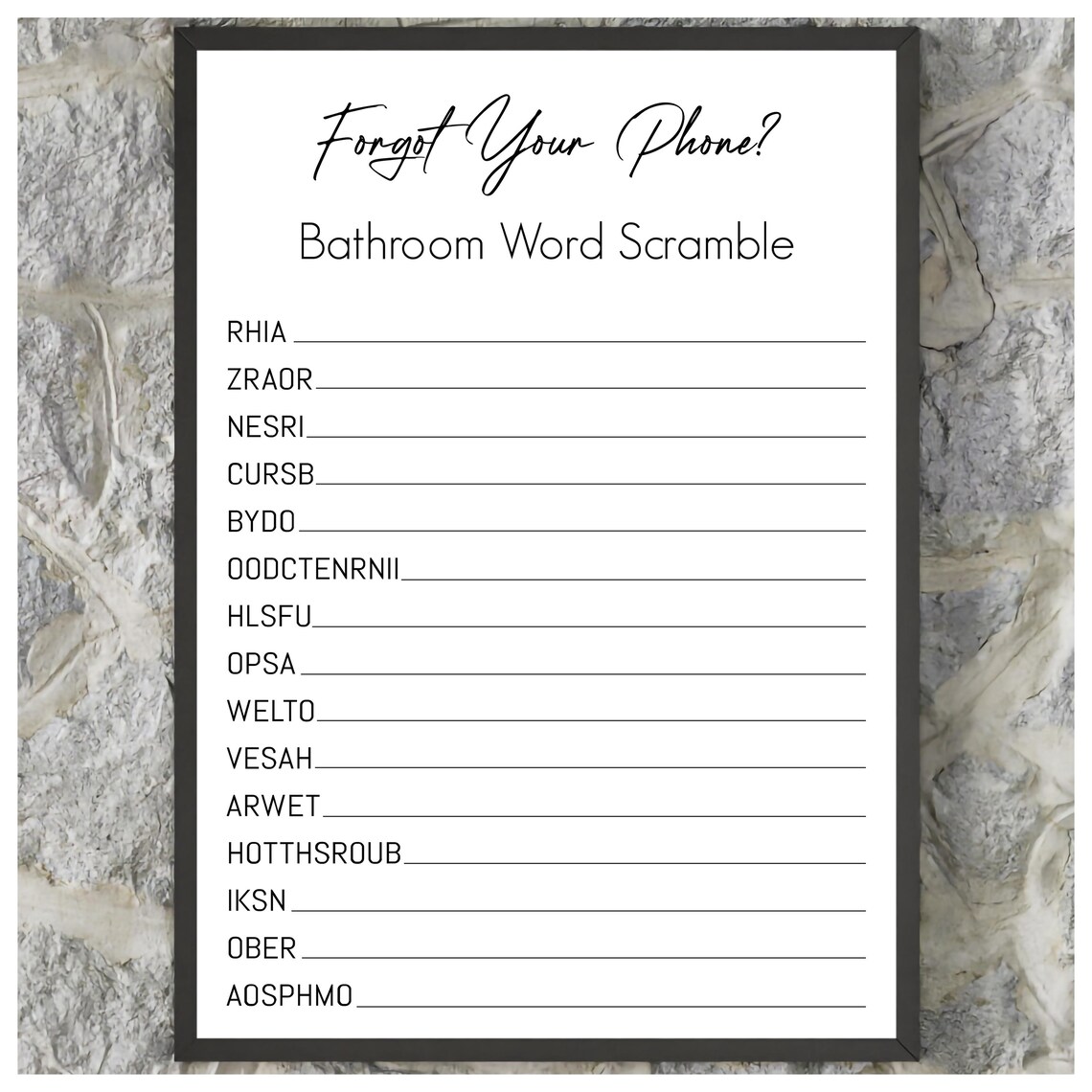 Word Scramble Puzzle Bathroom Decor, Art Print