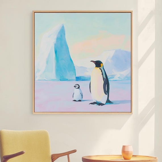 Penguin Canvas Art Print Charming Wildlife Penguins Artwork Cute Animal Wall Decor For Living Room Office Or Bedroom