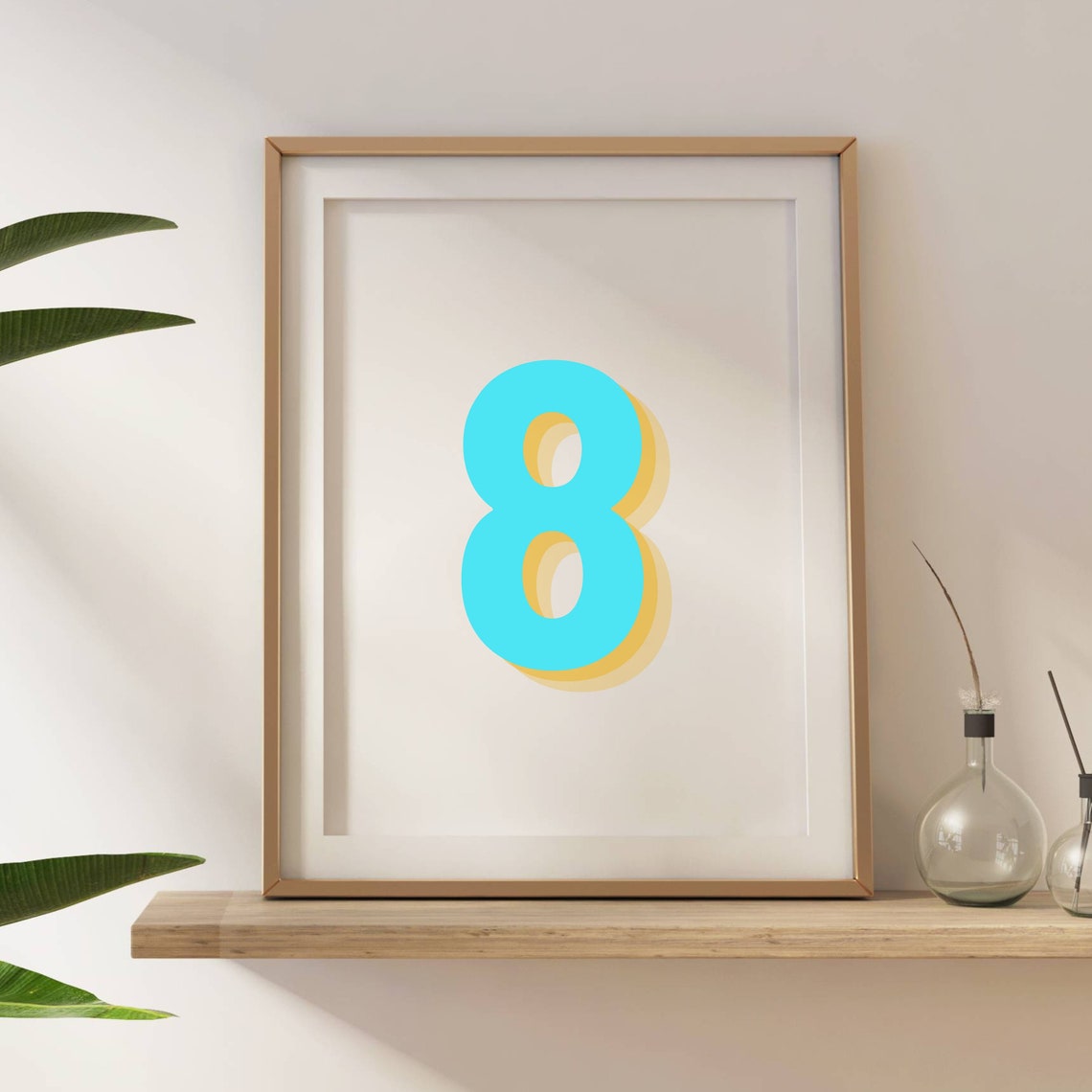 Number 8 Retro Neon Blue Poster - Image 5