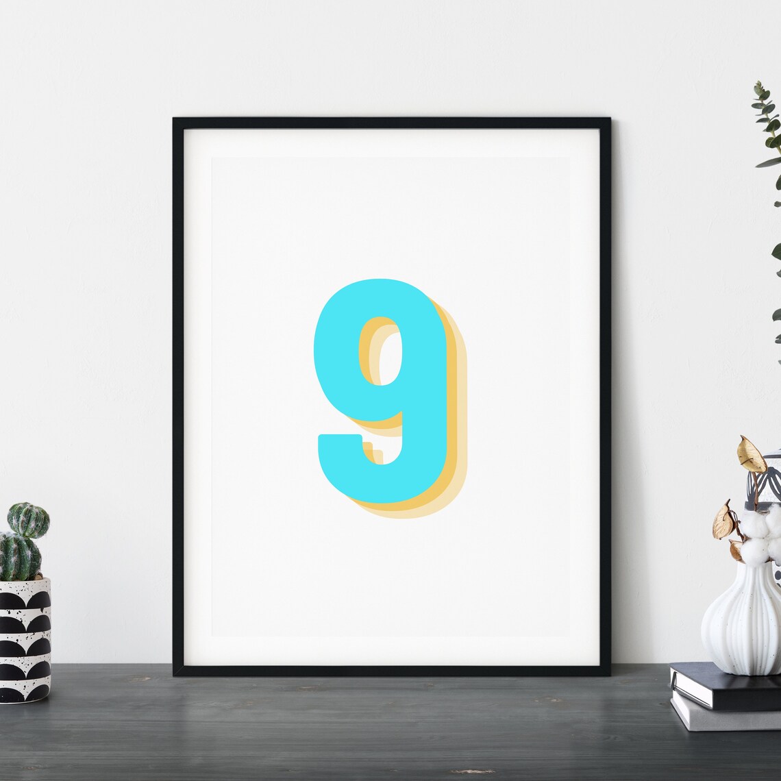 Retro Neon Blue Number 9, Monogram Number Nine - Image 2