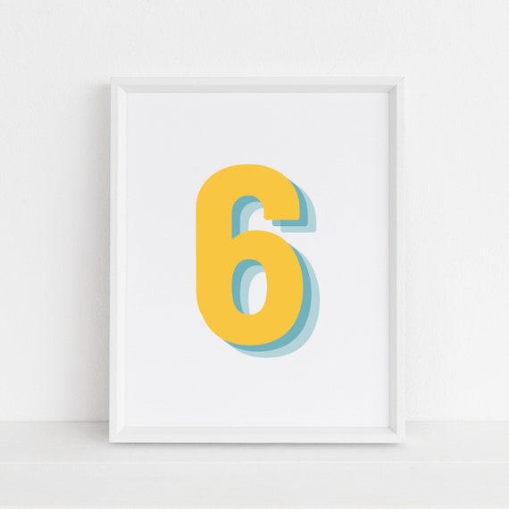 Retro 3D Number 6, Birthday Age Art Print
