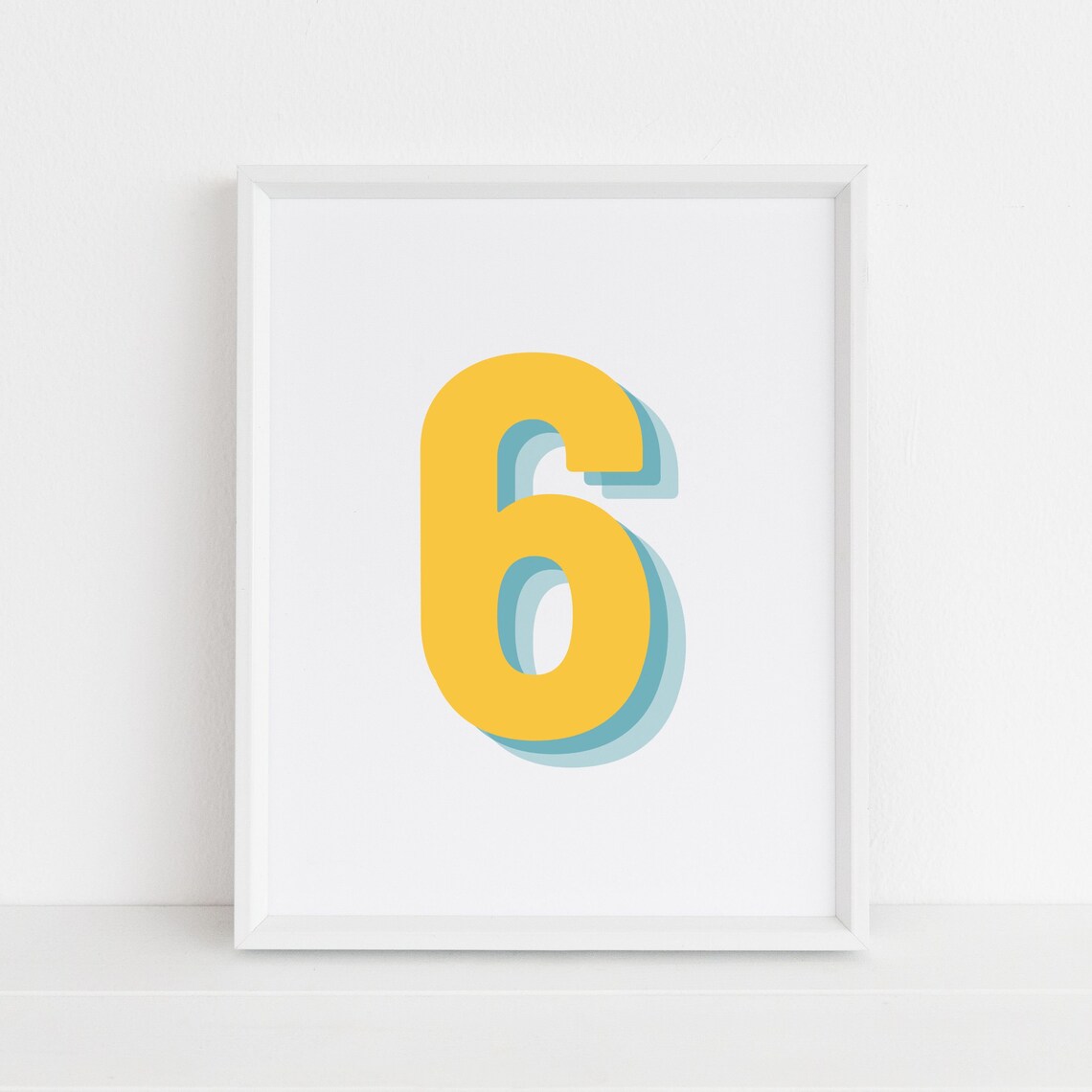Retro 3D Number 6, Birthday Age Art Print