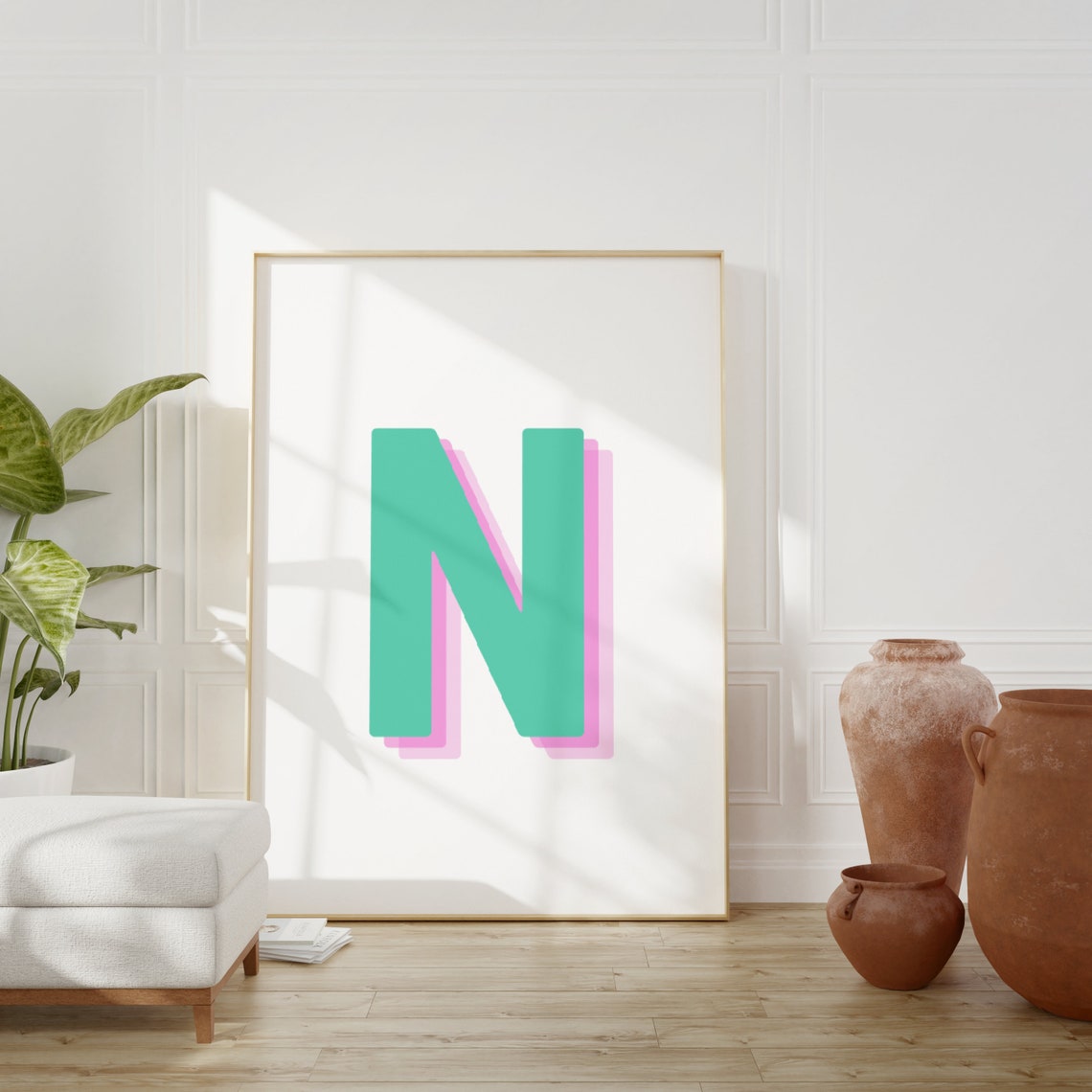 Retro 3D Letter N Monogram Alphabet Art - Image 5