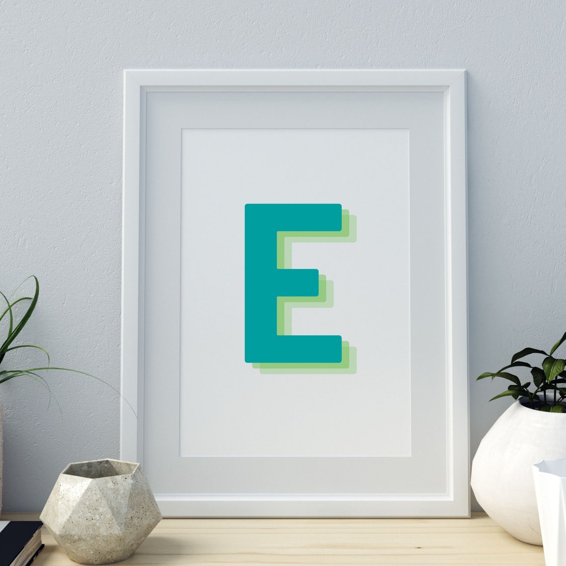 Retro 3d Letter E Print Monogram Letter Print Green And Lime Letter Initial Alphabet Print Baby Letter Art Wall Art - Image 3