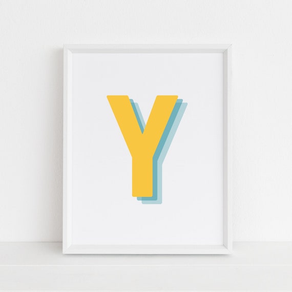 Retro 3D Y Letter Monogram Print, Baby Initial