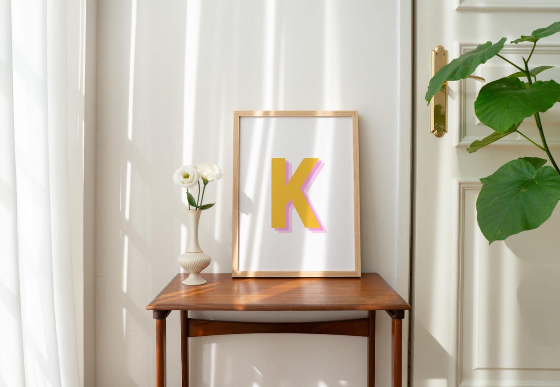 Retro 3d K Yellow Letter Art K Alphabet K Initial Yellow Monogram Letter Wall Art Prints Big Letter For Wall Decor - Image 4