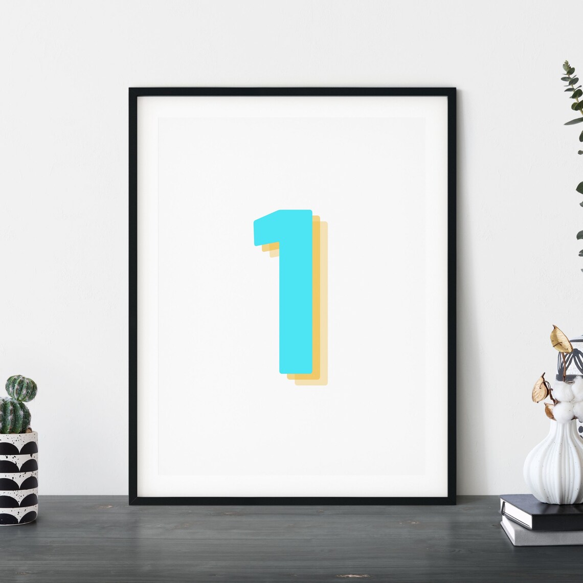 Retro 3D Neon Blue Number 1, Birthday Age Print - Image 4
