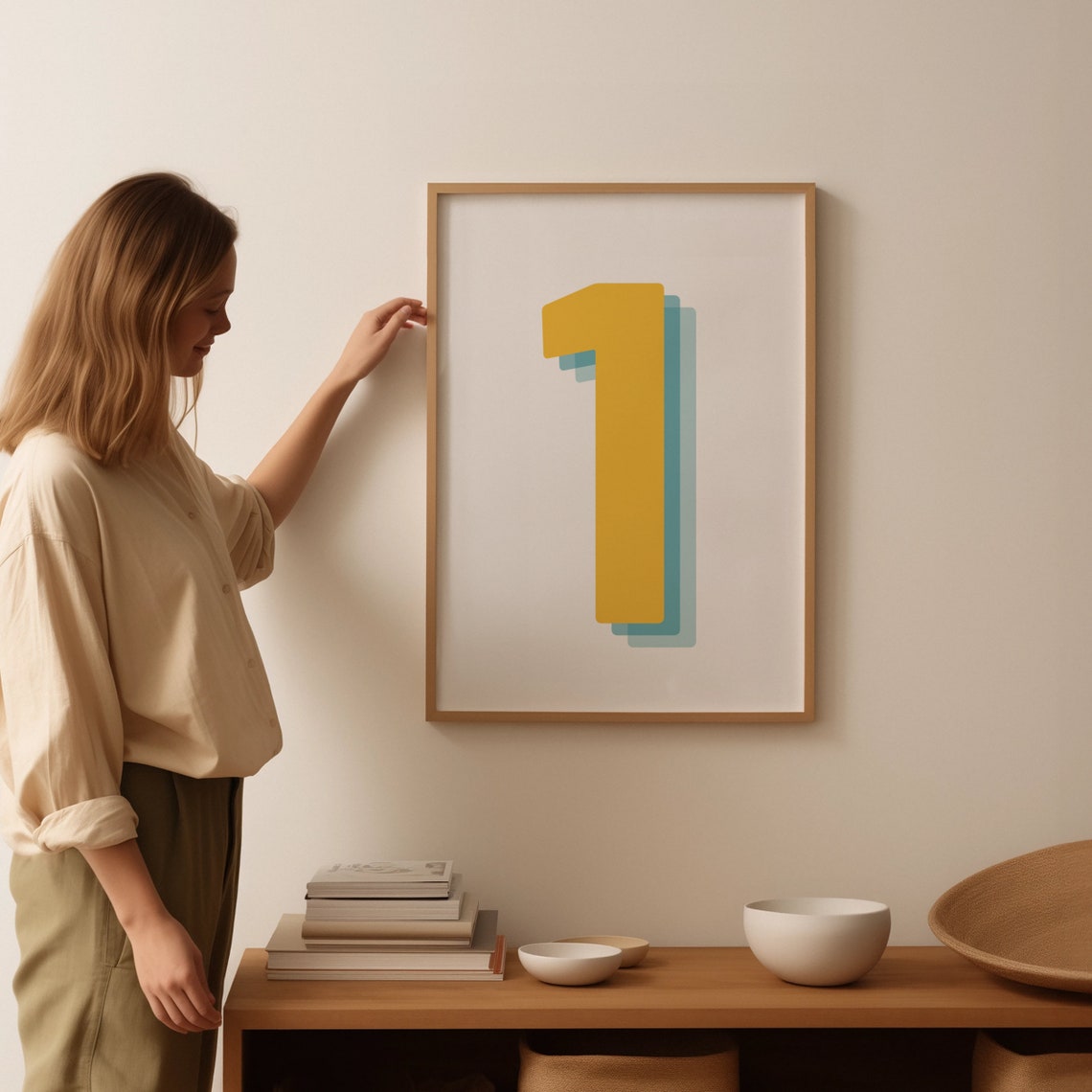 Retro Yellow Number 1 Art Print, Monogram Digit - Image 4