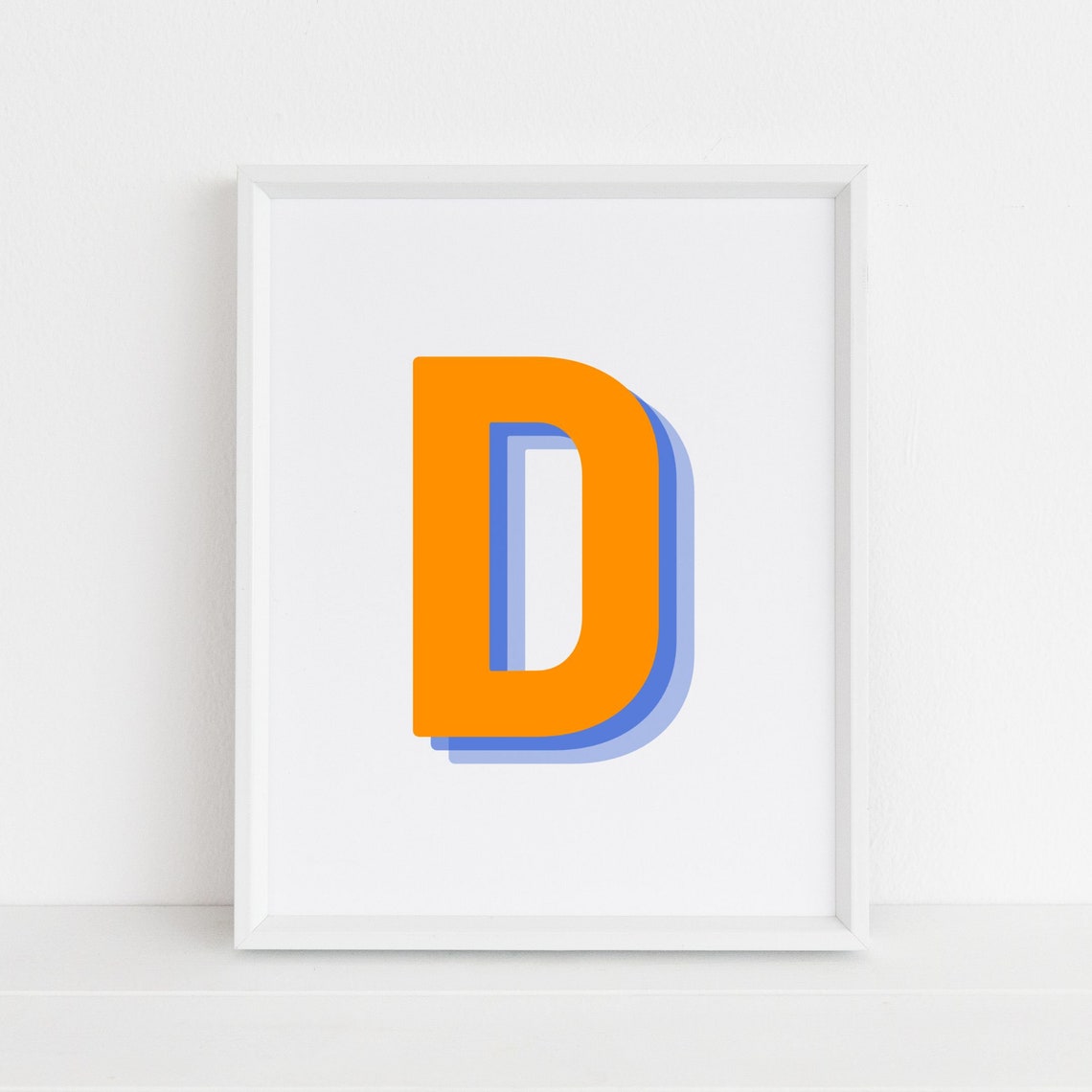 Retro 3D Letter D Monogram Art Print