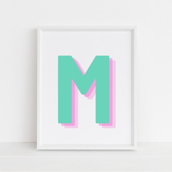 Retro 3D Letter M Monogram, Baby Letter Art