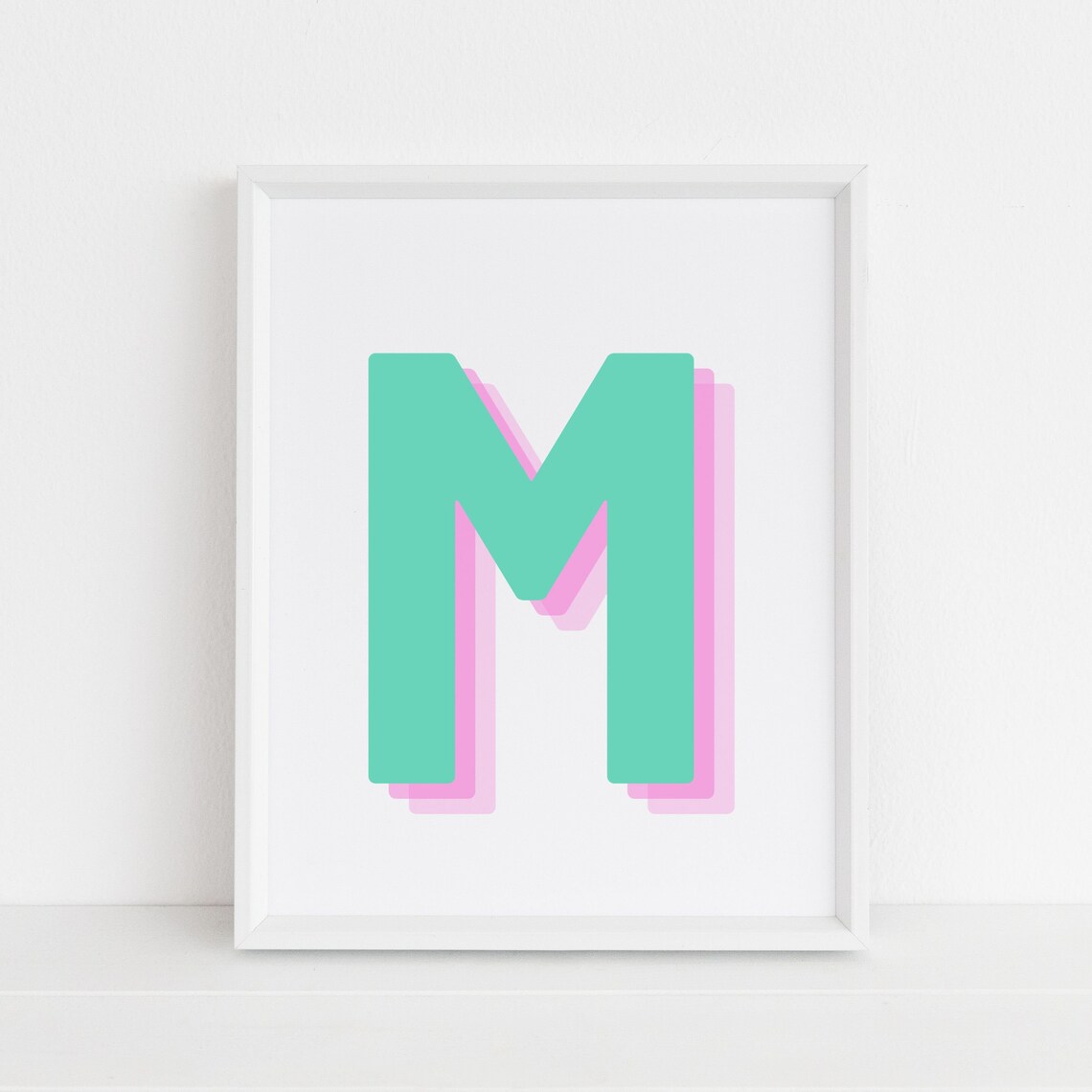 Retro 3D Letter M Monogram, Baby Letter Art