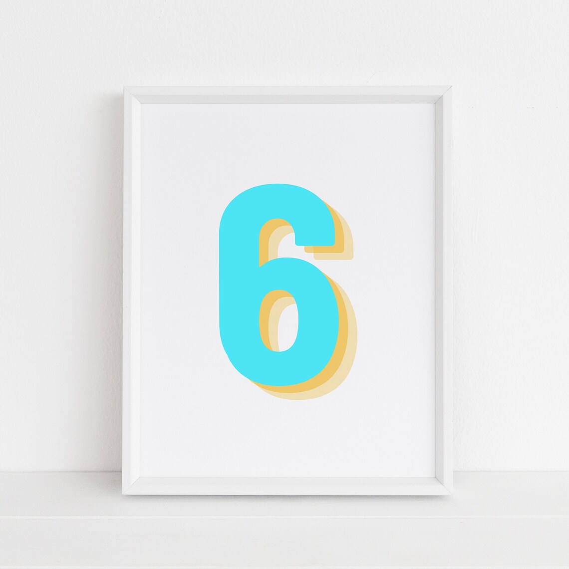 Retro 3D Neon Blue Number 6, Birthday Age Poster