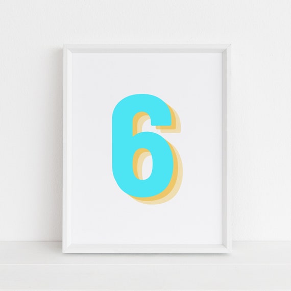 Retro 3D Neon Blue Number 6, Birthday Age Poster