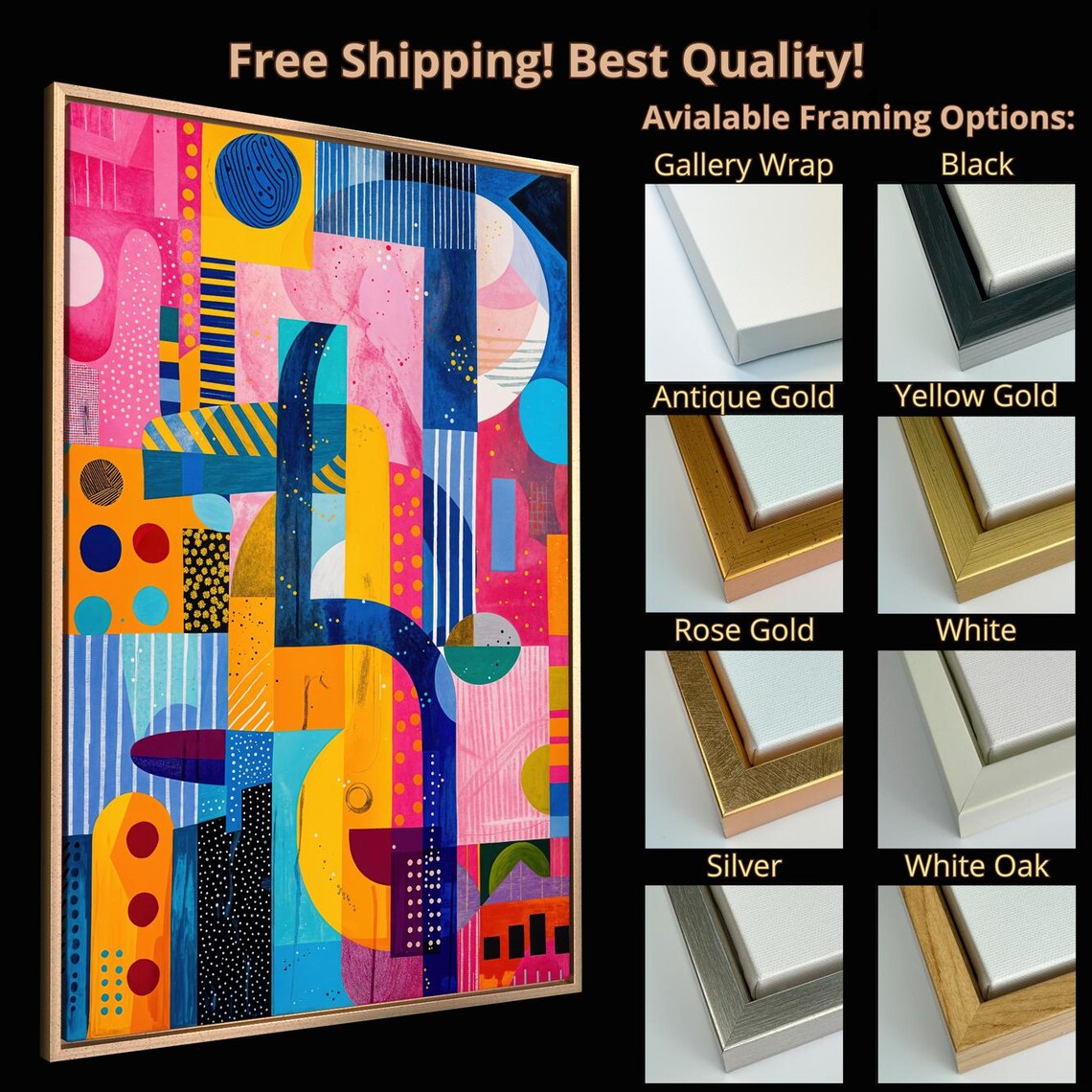 Geometric Shapes Framed Print Expressive Wall Art Abstract Forms Painting Print Vibrant Colors Wall Decor Gift Ready To Hang - Image 5