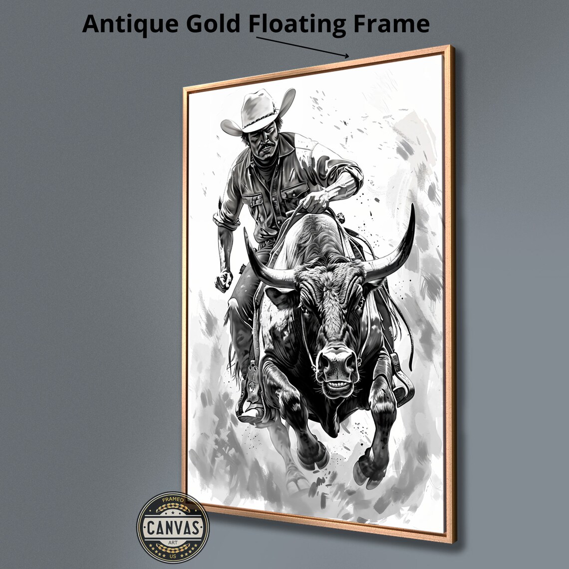 Bull Rider Rodeo Cowboy Black And White Western Sketch Art Poster - Image 4