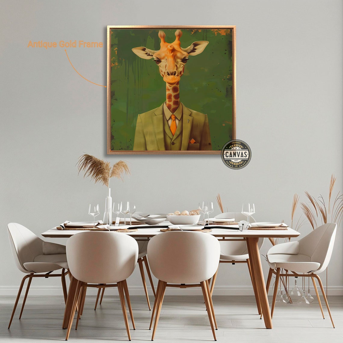 Dapper Giraffe In Green Suit Orange Tie Whimsical Safari Art Poster - Image 2