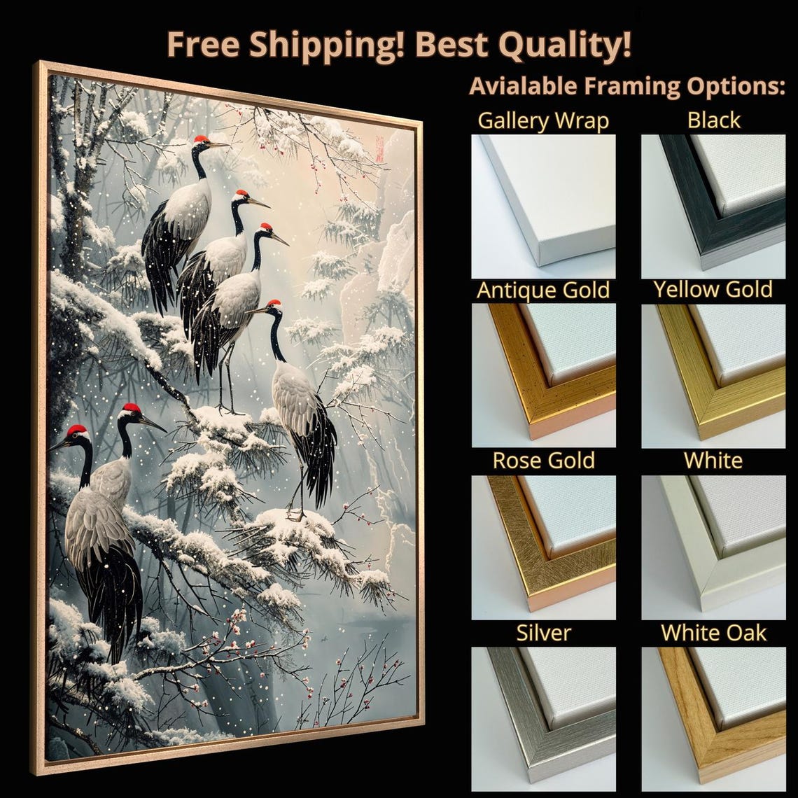 Red Crowned Cranes Snowy Pine Tree Japanese Winter Wildlife Poster - Image 5