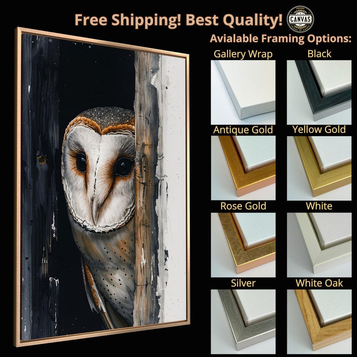 Barn Owl Peeking From Dark Doorway Moody Realistic Bird Art Poster - Image 4