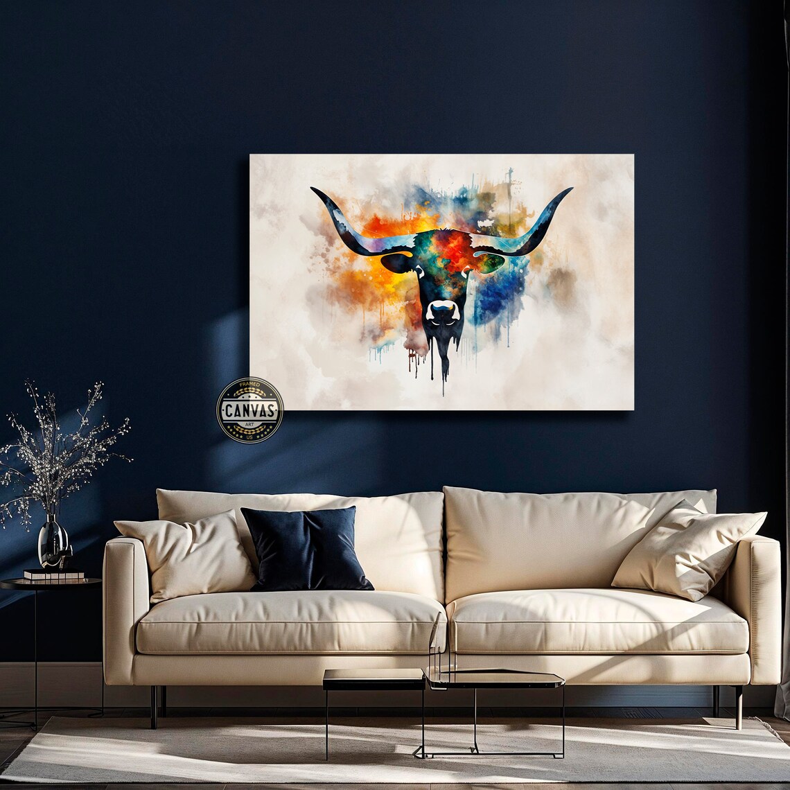 Longhorn Bull Head Colorful Abstract Watercolor Animal Wall Poster - Image 4