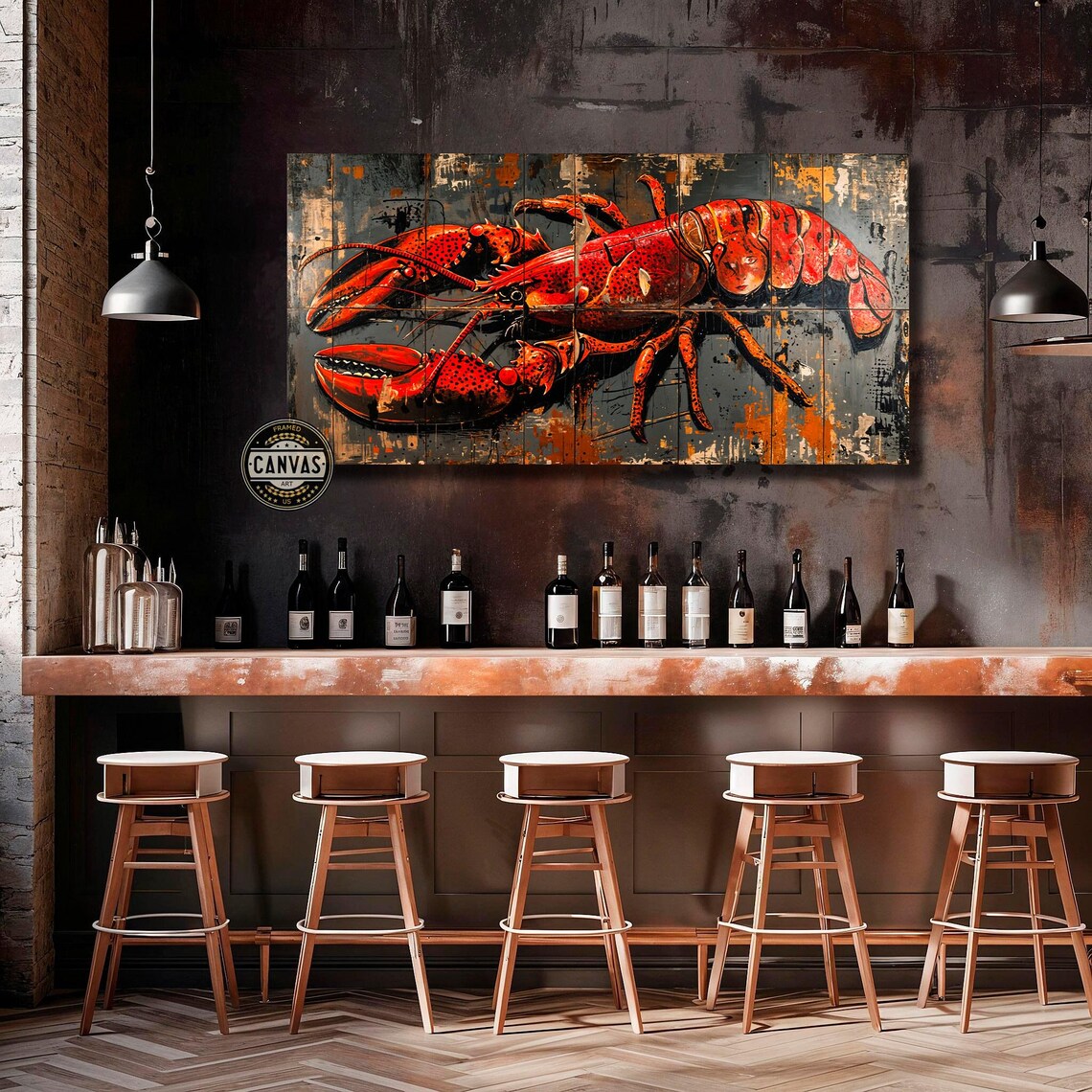 Red Lobster Framed Print Abstract Vibrant Lobster Wall Art Rustic Seafood Painting Print Claws Hard Shell Decor Ready To Hang - Image 4